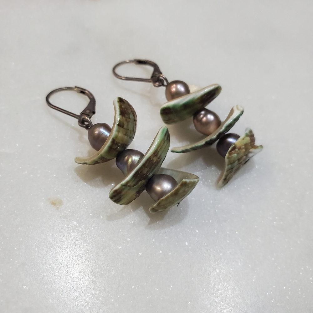 Pearl And Shell Sterling Silver Earrings